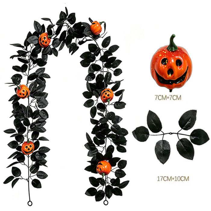 Wholesale  Decor Artificial Pumpkin Vine With Black Roses And Maple Leaves Chic Fabric Garland For Party Outdoor Resale