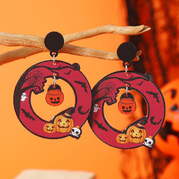 Wholesale Acrylic colorful printed Boo pumpkin skull personality creative  earrings earrings