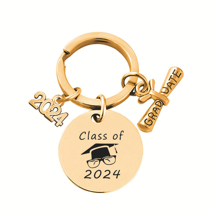 Wholesale Graduation Season Gift Round Stainless Steel Keychain JDC-KC-GangGu049