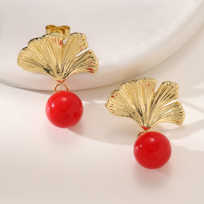 Wholesale Titanium Steel Ginkgo Leaf Delicate Earrings