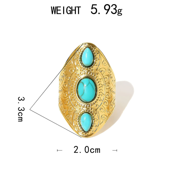 Wholesale stainless steel gold-colored turquoise adjustable ring