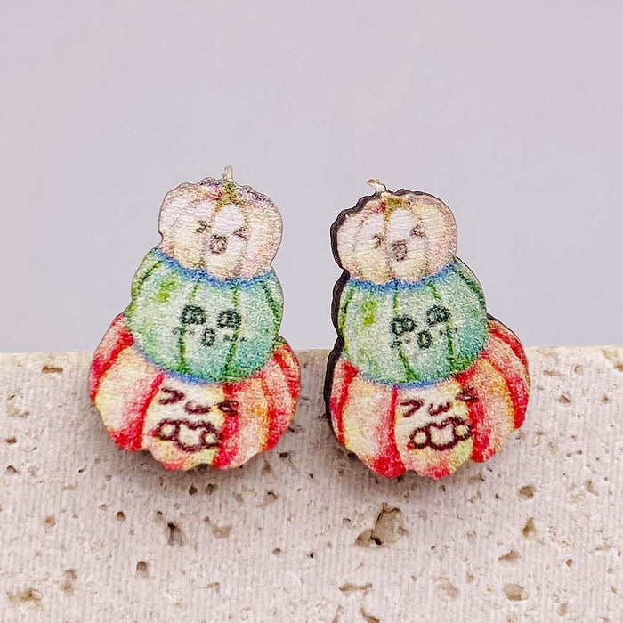 Wholesale  Earrings Horror Pumpkin Ghost Bat Wooden Earrings