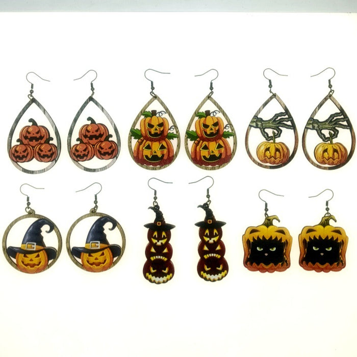 Wholesale Halloween Wooden Print Earrings JDC-ES-Yinxue001