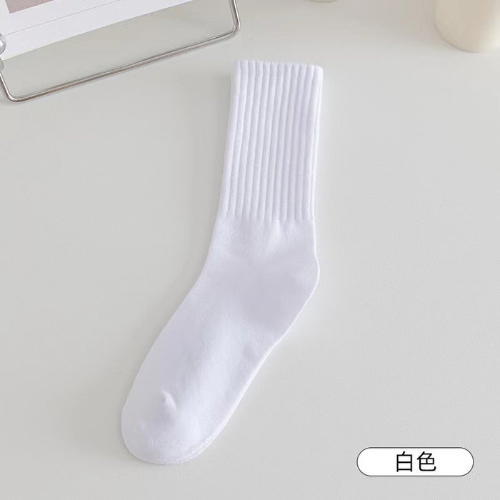 Wholesale Stacked socks, mid length socks, solid color vertical stripes, casual sports style, long socks for spring and autumn