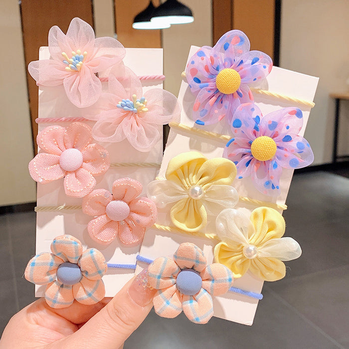 Wholesale Mesh lace children' s hair ring head rope rubber band set flower cartoon cute treasure hair accessories do not hurt hair