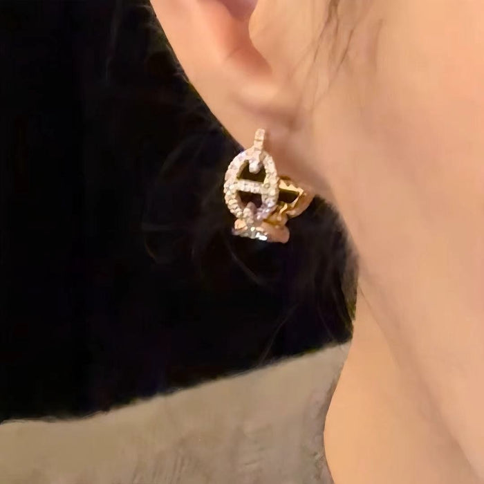 Wholesale Versatile Full-Diamond Sparkling Pig Nose Earrings with a High-End Feel,  Silver Needle Earrings,  Niche Design Zircon Crown Ear Studs