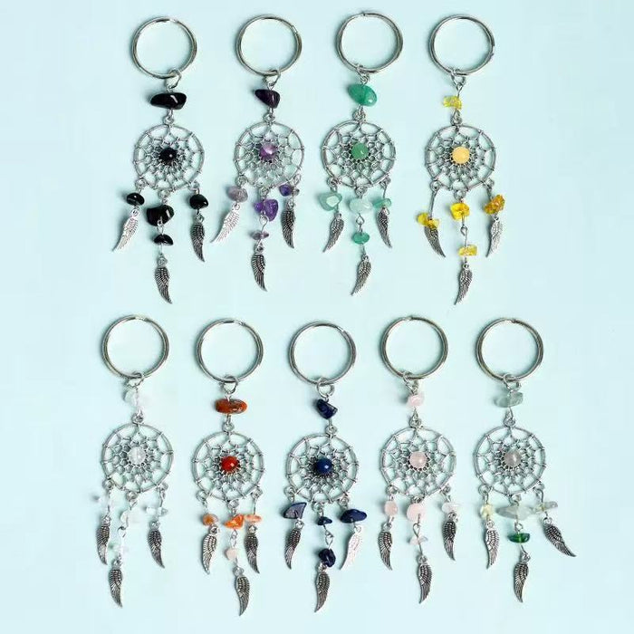 Wholesale Bohemian Dreamcatcher Keychain with Aventurine Crystal Feather Tassel Charm