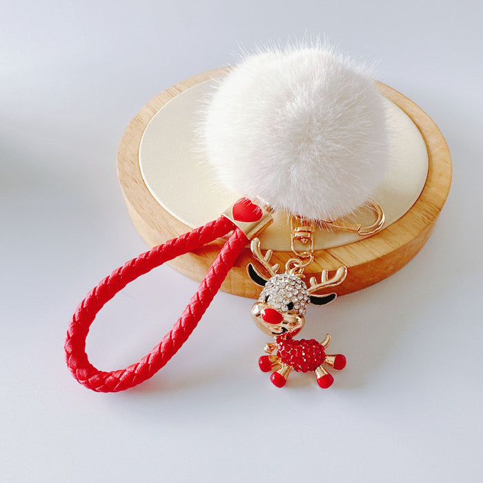 Wholesale Rhinestone Oil Drop Christmas Hat Shoes Snowman Sika Deer Hair Ball Zinc Alloy Keychain JDC-KC-ZhanLun019