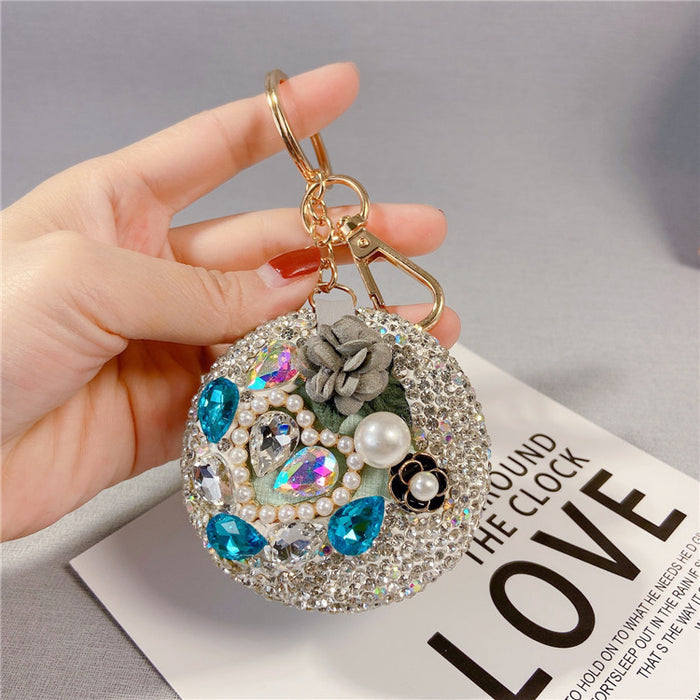 Wholesale Creative Diamond Camellia Cosmetic Mirror Keychain JDC-KC-LX060