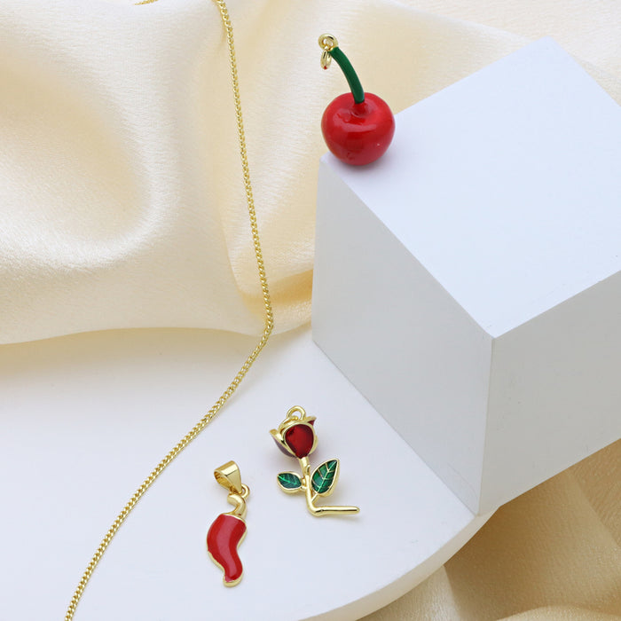 Wholesale Color Drop Oil Cherry Apple Rose Red Pepper Pendant Necklace Clavicle Chain