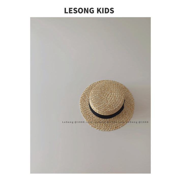 Wholesale Children's Straw Hat Sun Hat Sunscreen Hat Flat Top Hat Fisherman Hat