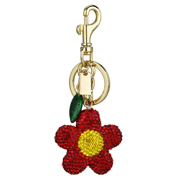 Wholesale Metal Full Diamond Sunflower Flower Bag Charm Keychain Pendant Trendy Jewelry Accessory
