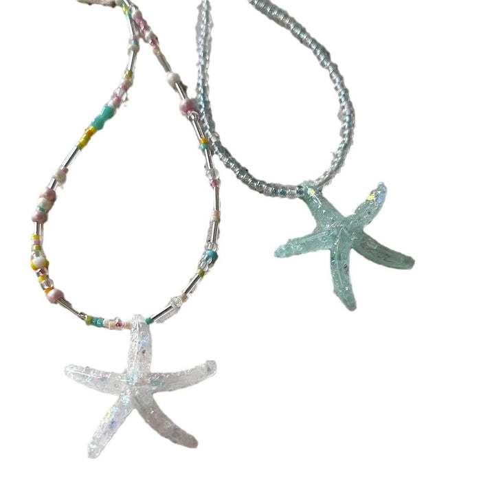 Wholesale Starfish Summer Beach Stars Beaded Clavicle Chain Sweet Cool Stacked Necklace