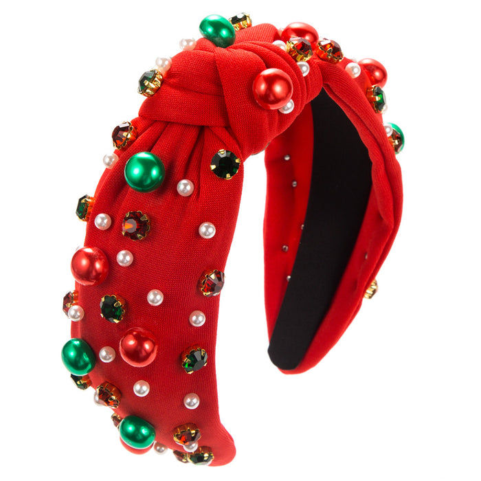 Wholesale Christmas pearl headband red green diamond headband women's hair accessories
