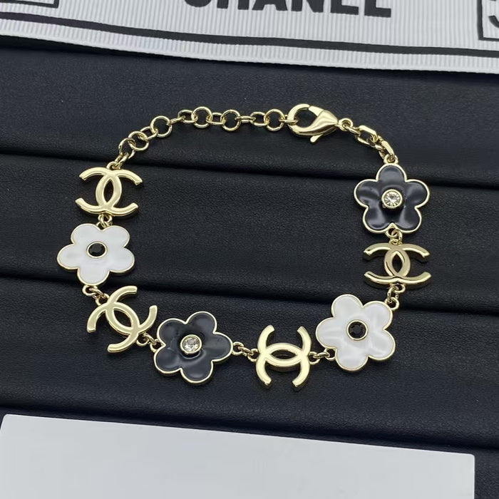Wholesale Double C letter enamel camellia pearl long necklace