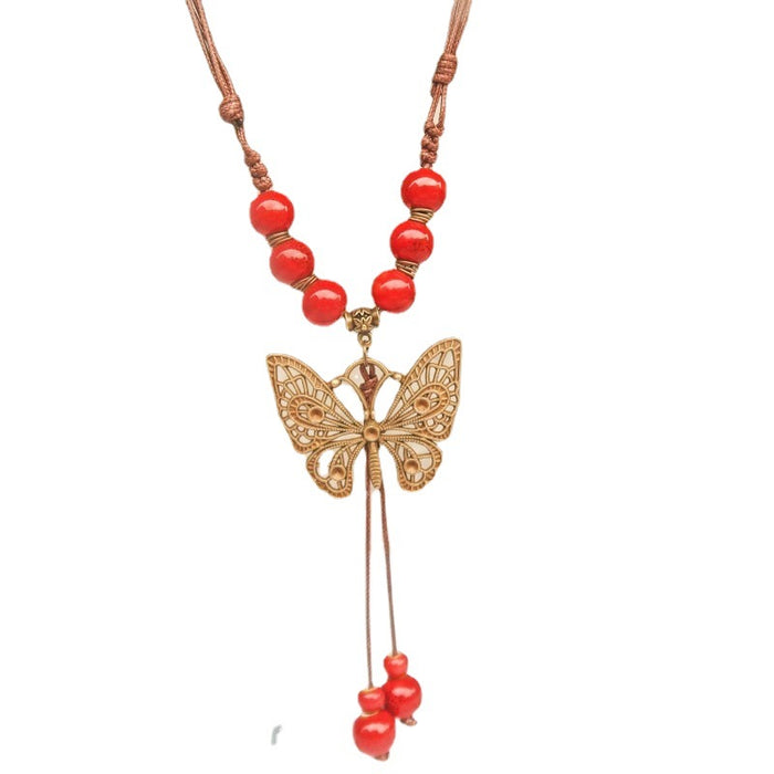 Wholesale Long sweater chain women's pendant retro butterfly necklace