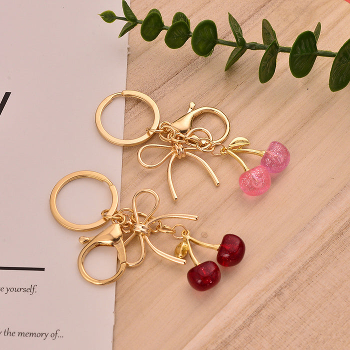 Wholesale Trendy Cherry Fruit Keychain Bag Pendant Alloy Electroplating Gift MOQ≥2