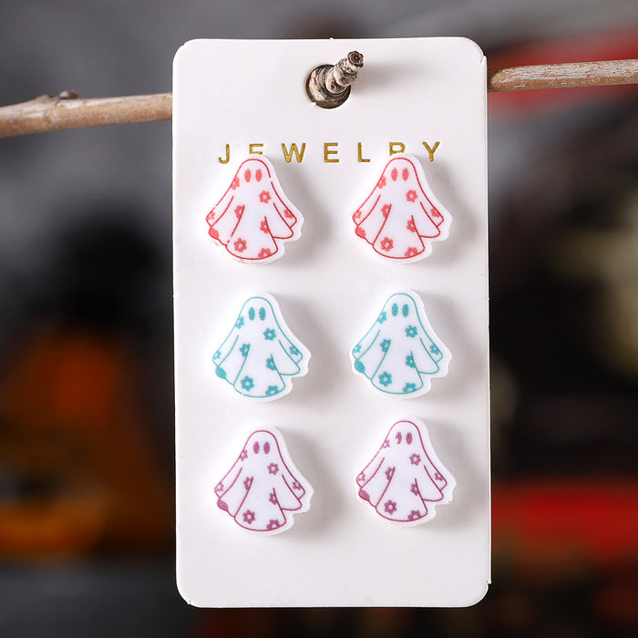 Wholesale Acrylic Ghost Earring Set Cute Colorful Flower Design
