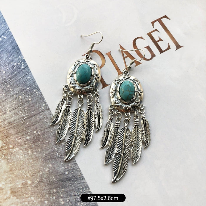 Wholesale Alloy Vintage Turquoise Ethnic Style Earrings JDC-ES-Luox009