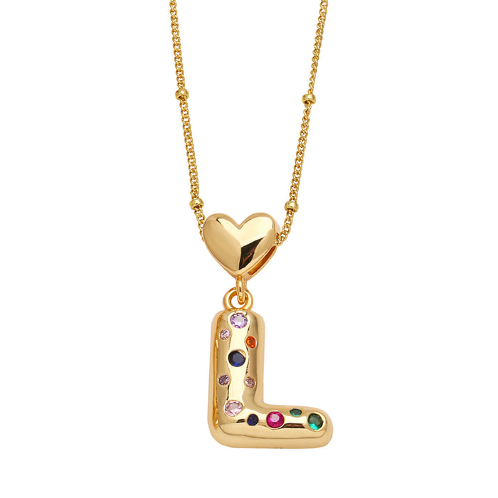 Wholesale  Love  English Letter Necklace Women's Color Zircon Gold Plated Clavicle Chain