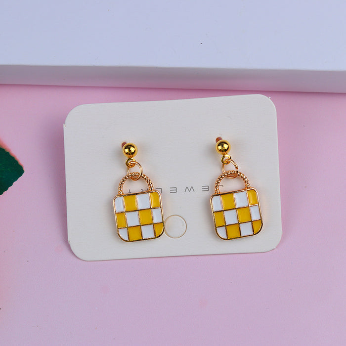 Wholesale  Valentine' s Day Love Checkerboard Bag Earrings Earrings Fashion Casual Personalized Ear Bean Ear Jewelry