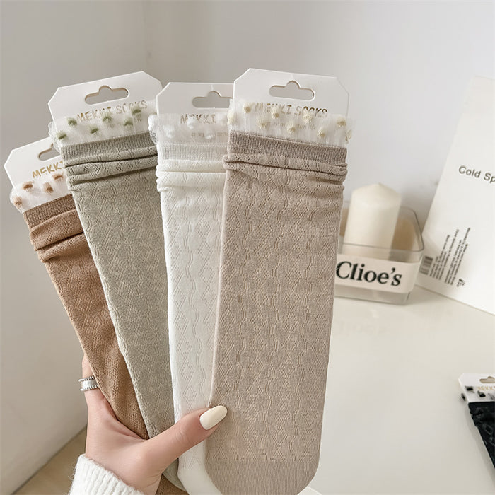 Wholesale Mesh lace long socks, thin and cute lace pile socks