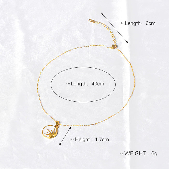 Wholesale  Simple Popular Steel Natural Shell Sun Totem Pendant Necklace