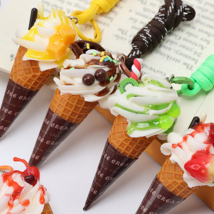 Wholesale Trendy Simulated Ice Cream Keychain Bag Charm PVC Realistic Food Pendant For Bags And Car Keys