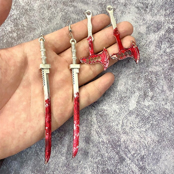 Wholesale  alloy earrings dagger axe horror blood earrings holiday exaggerated jewelry