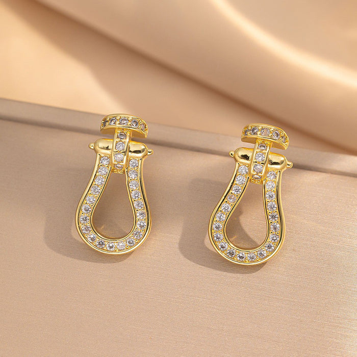 Wholesale Trendy Horseshoe Zircon Necklace Set Copper Inlay Titanium Steel Chain Jewelry MOQ≥2