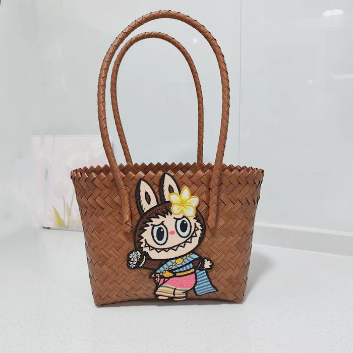 Wholesale Woven Basket Bag Shoulder Hand Bag Cute Rattan Cloth Cartoon Woven Bag