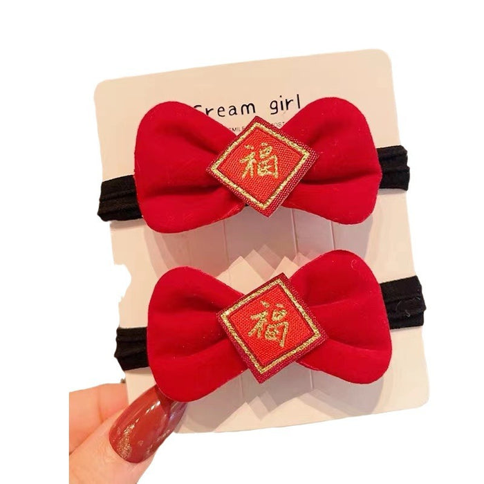 Wholesale New Year red bow hair rope hair band women's high elastic headdress tie hair rubber band children's festive hair accessories hair rope