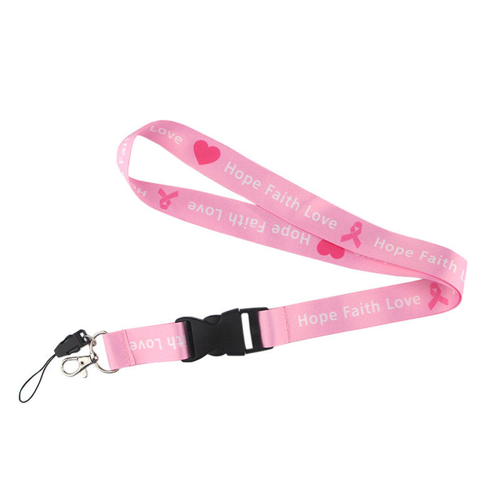 Wholesale Red Ribbon Women' s Health Symbol Mobile Phone Lanyard Key Accessories Polyester Double-Sided Hard Card Holder Keychain