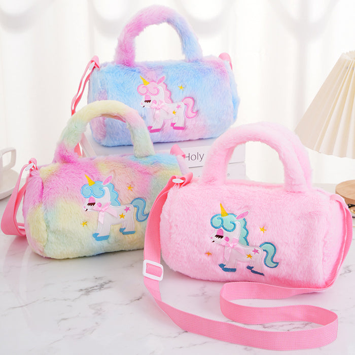 Wholesale Children's Cylindrical Shoulder Cute Butterfly Pony Handbag Plush Crossbody Bag