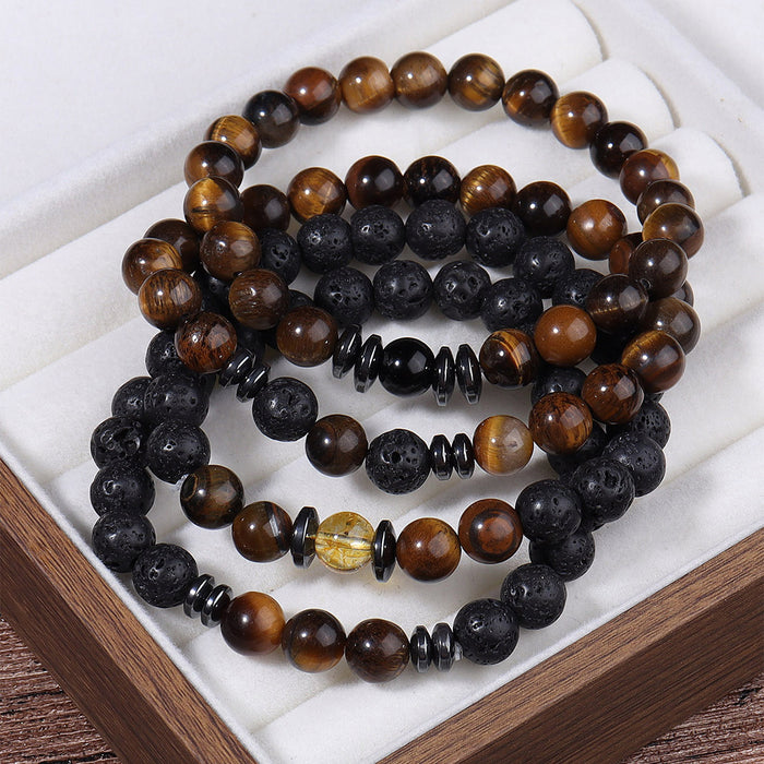 Wholesale Specially designed for volcano yellow tiger eye natural stone bead bracelet men's retro bracelet bracelet bracelet single circle set