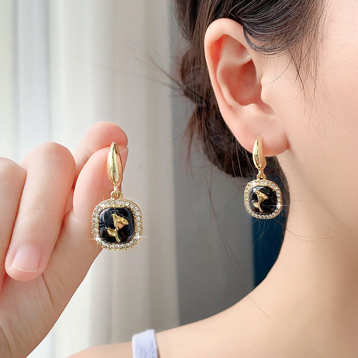 Wholesale New rose blossom earrings with a niche design, high-end and luxurious temperament, versatile accessories wholesale