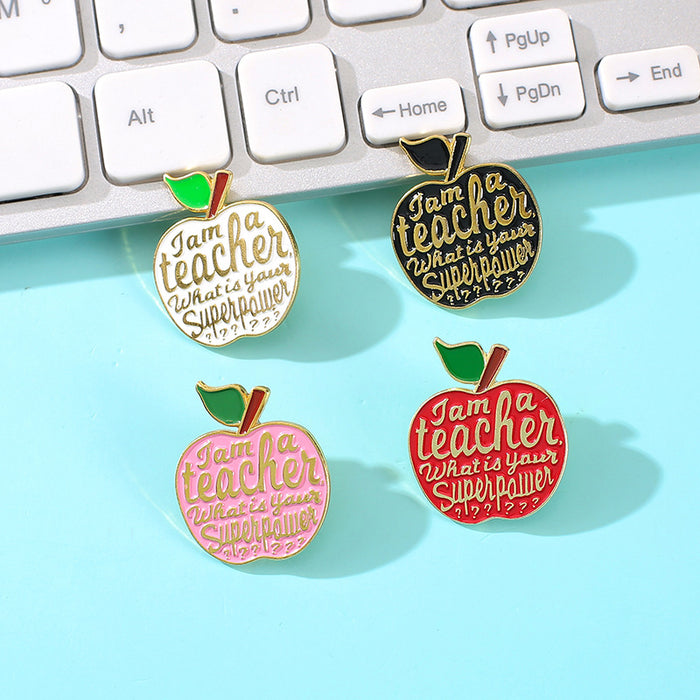 Wholesale Alloy personalized letters,  four-color apple brooch