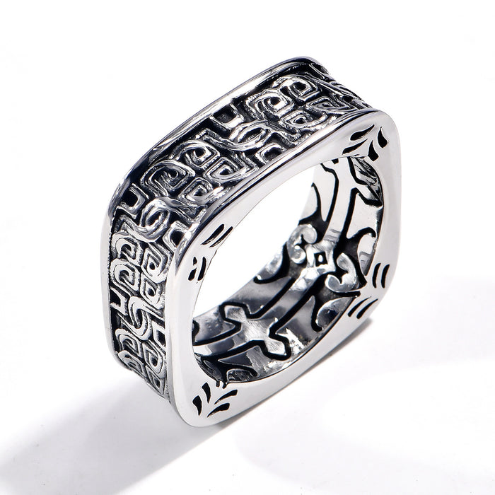 Wholesale Retro Handmade Square-Round Plate Men' s Ring