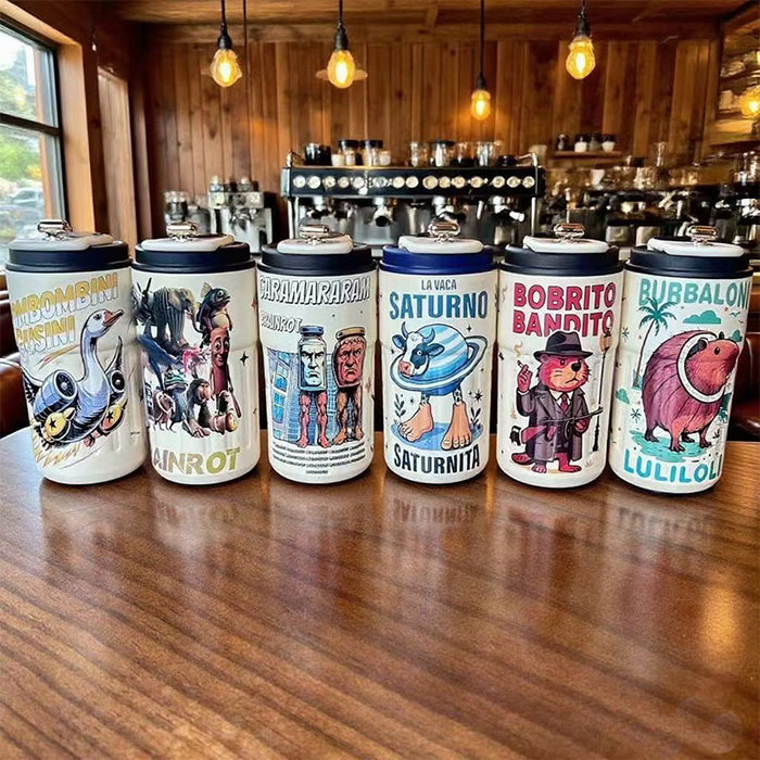 Wholesale Stainless steel thermos cup cartoon high-value straw cup portable large-capacity iced coffee cup