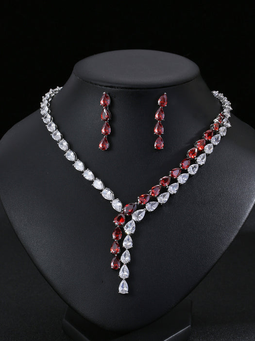 Wholesale Zircon Necklace Earrings suit Bridal Wedding Dress Jewelry First Jewelry Women' s Water Drops Accessories