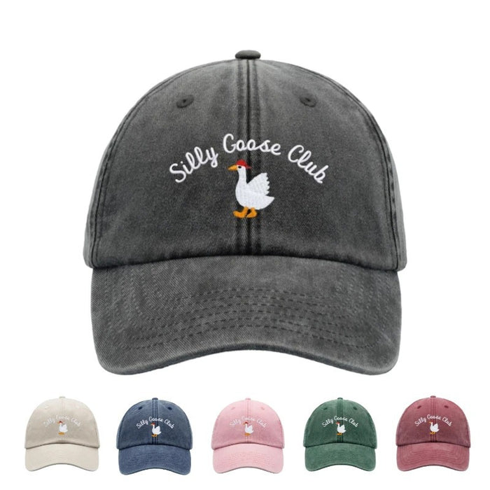 Wholesale Washed Baseball Cap With Goose Print And English Letters Black Adjustable Sun Hat For Summer