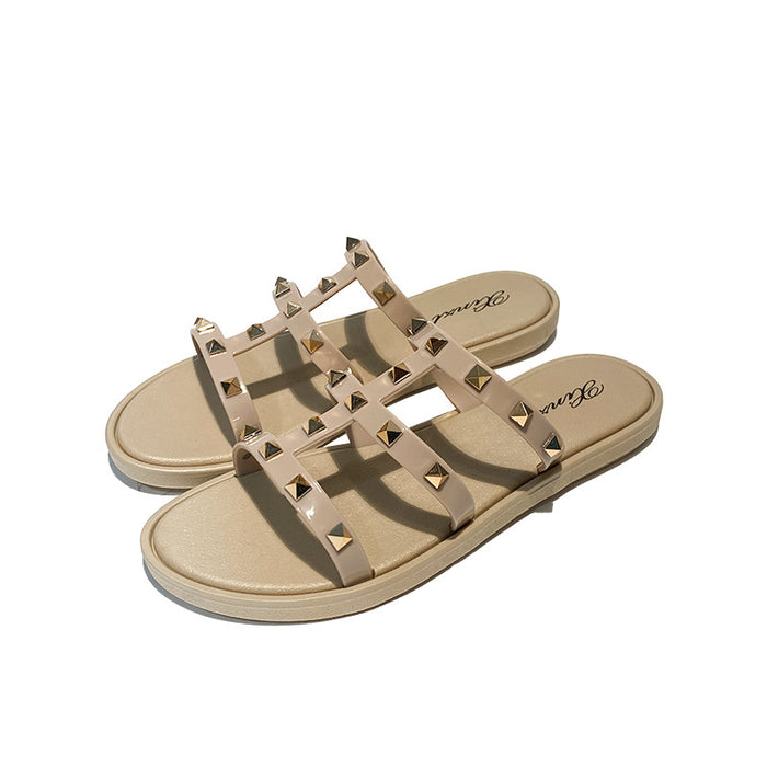 Wholesale Summer outer wear rivet flip-flops flat beach sandals