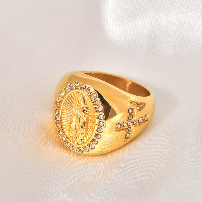 Wholesale Hip-Hop Jewelry Titanium Steel Gold-Plated Diamond Men' s Ring