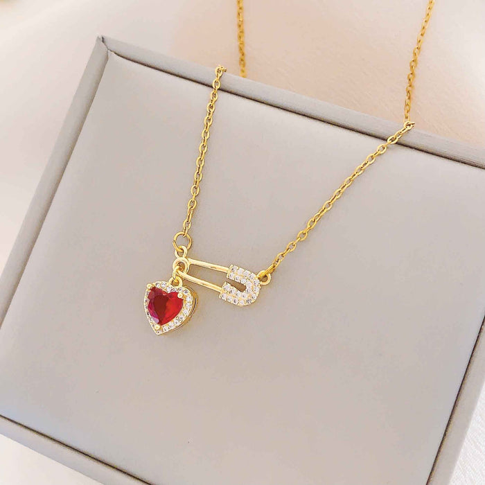 Wholesale Titanium Steel Pin Heart-shaped Diamond Inlaid Necklace JDC-NE-Moyu009