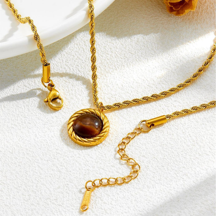 Wholesale Real natural tiger eye stone retro twist titanium steel necklace