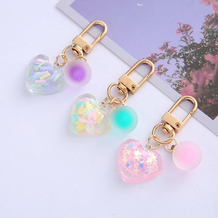 Wholesale Acrylic Color-transmitting Love Keychain Dreamy Small Beaded Heart-shaped Pendant
