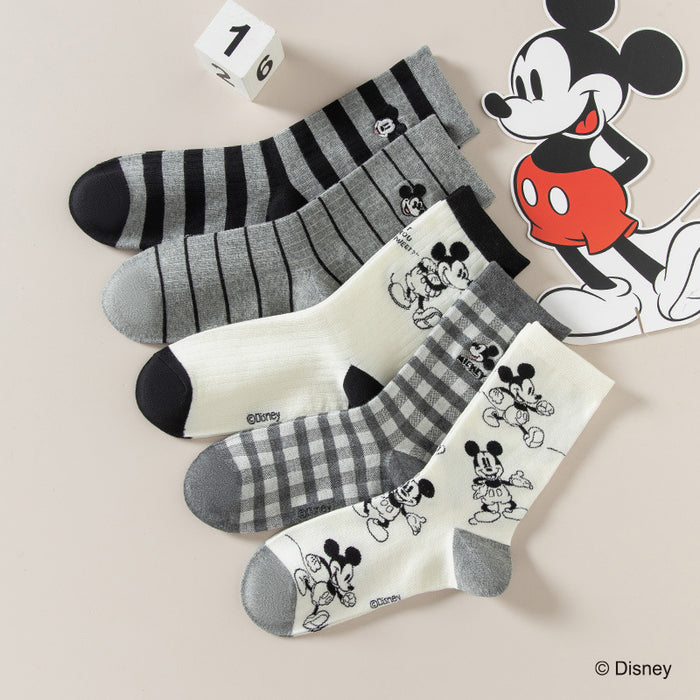 Wholesale Autumn and Winter Socks 5-Pair Academy Style Embroidered Mid Socks Cotton Socks