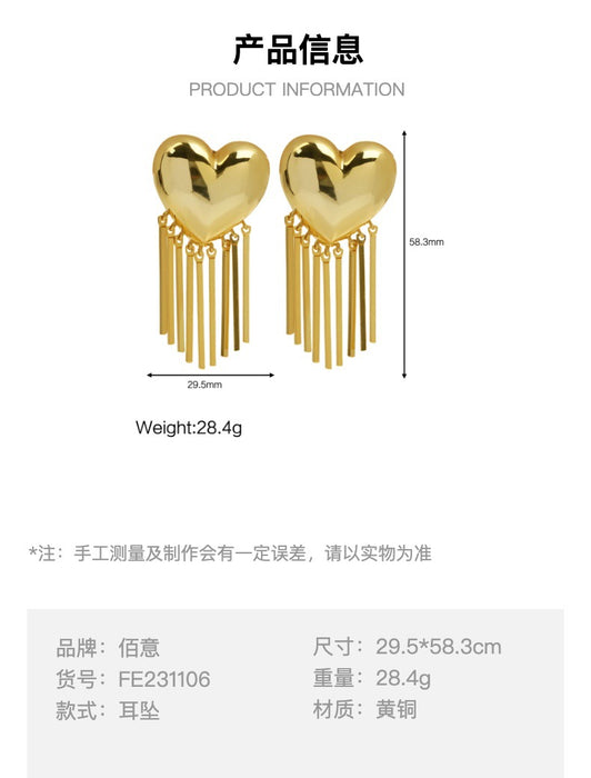 Wholesale 2PCS 18K Gold Brass Polished Large Heart Earrings JDC-ES-BaiYi023