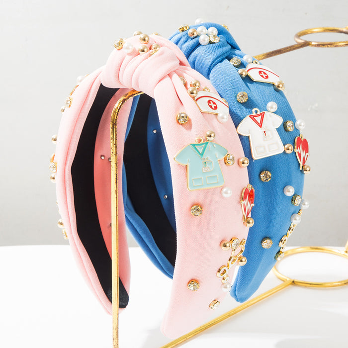 Wholesale Blue Diamond Pearl Heart Headband Nurse Fashion Accessory