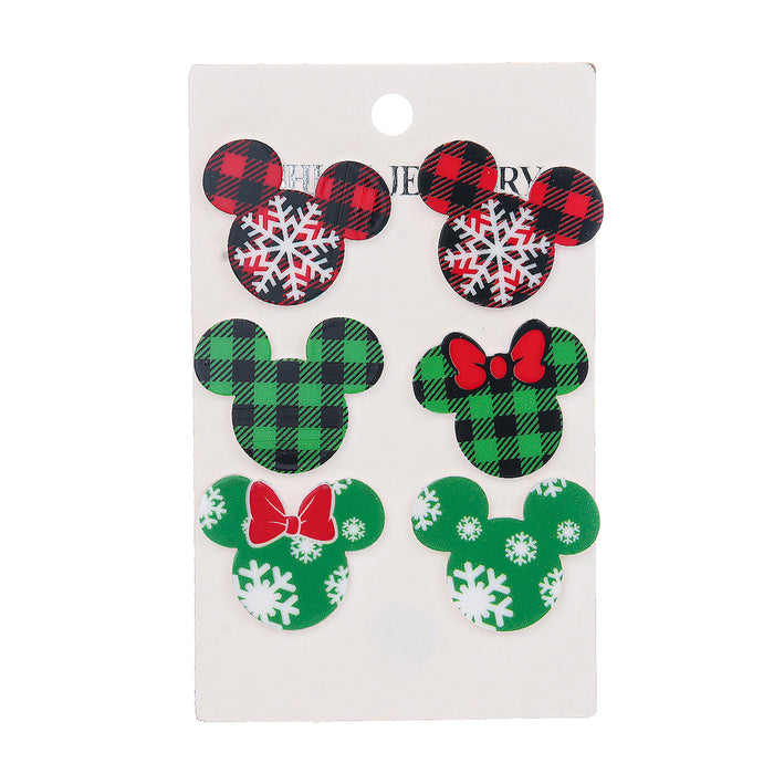Wholesale Christmas check snowflake bow  acrylic three-piece cute earrings for women